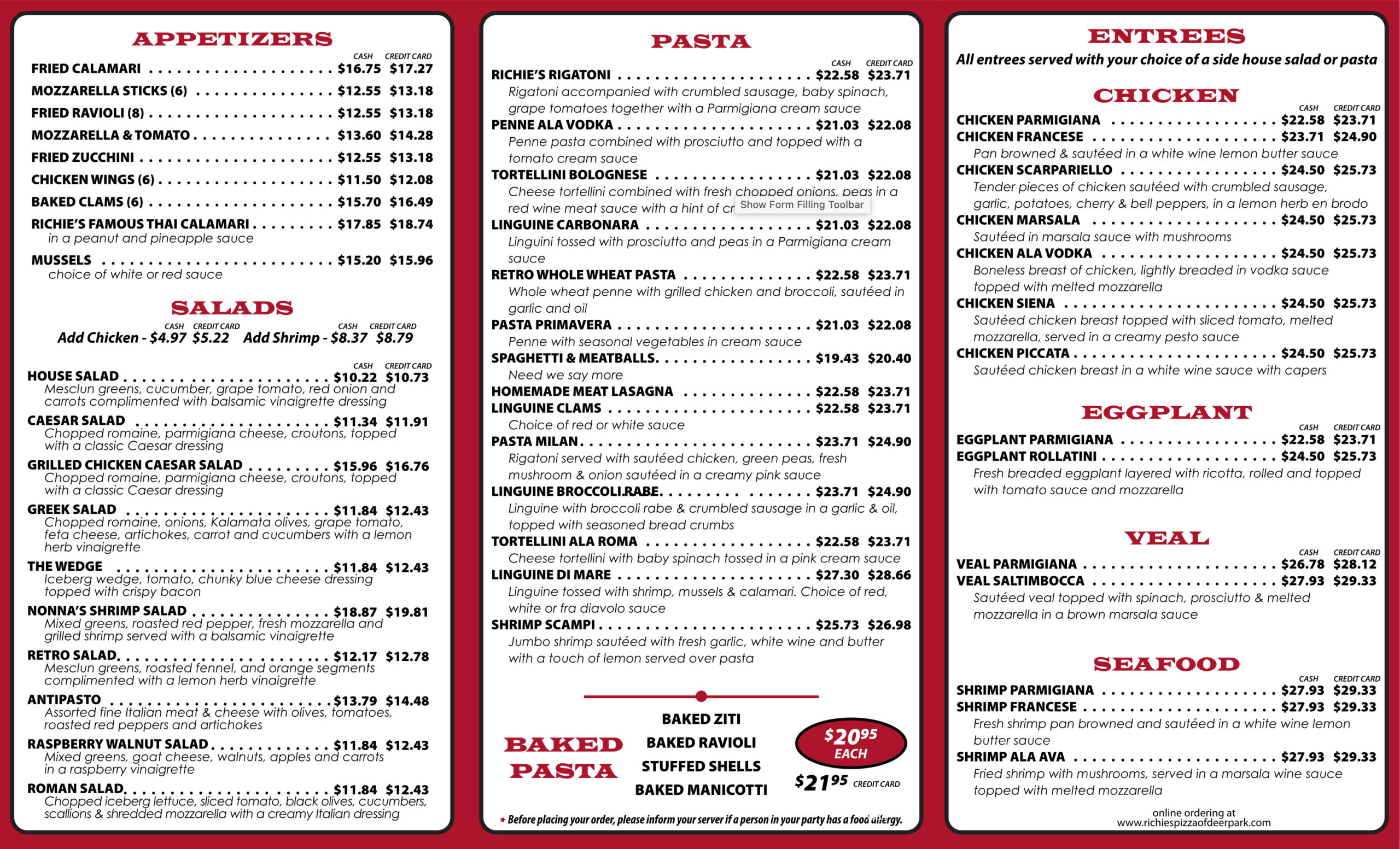 Dine In / Take Out Menu