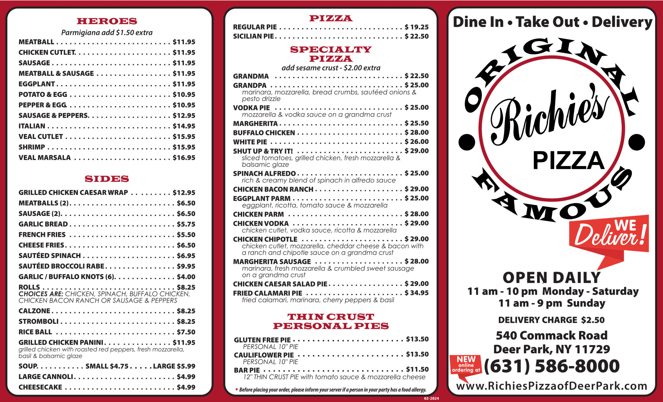 Dine In / Take Out Menu